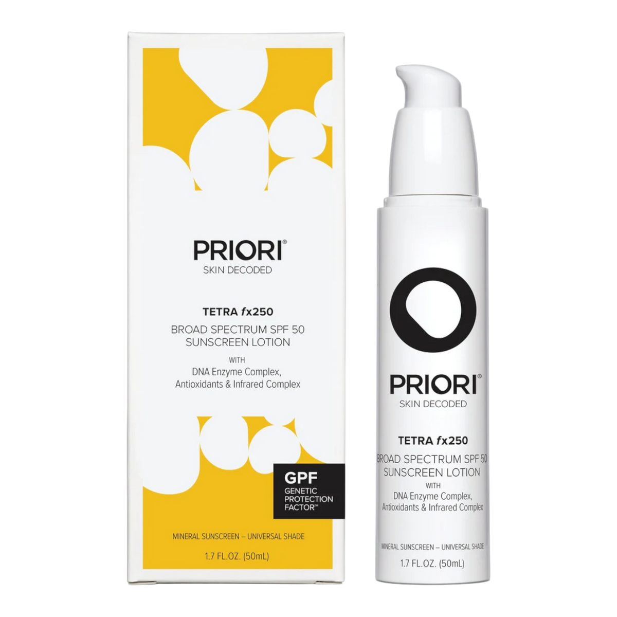 PRIORI Tetra fx251 Broad Spectrum SPF 50, daily sun protection, by Face for Soul